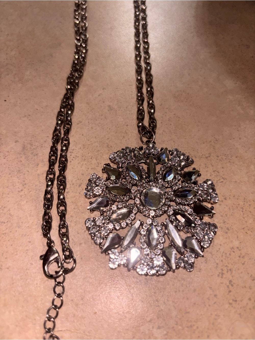 Silver-Tone Crystal Medallion Pendant Necklace - Clear Crystal Statement